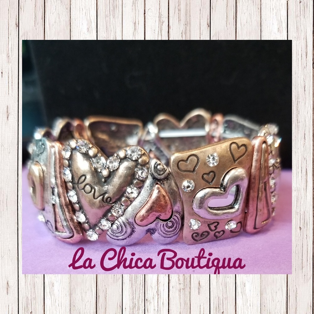 Crystal Heart Link Stretch Heart Bracelet